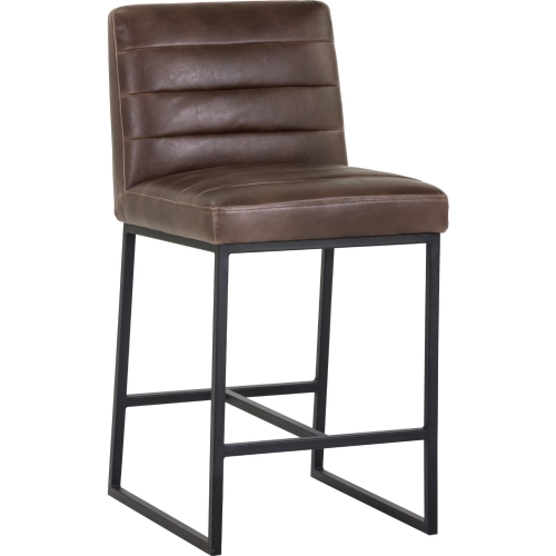 Spyros Counter Stool in Dark Brown Leatherette on Black Stainless